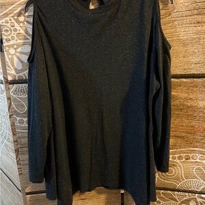 Style & Co Black Long Sleeve Cut Out Blouse